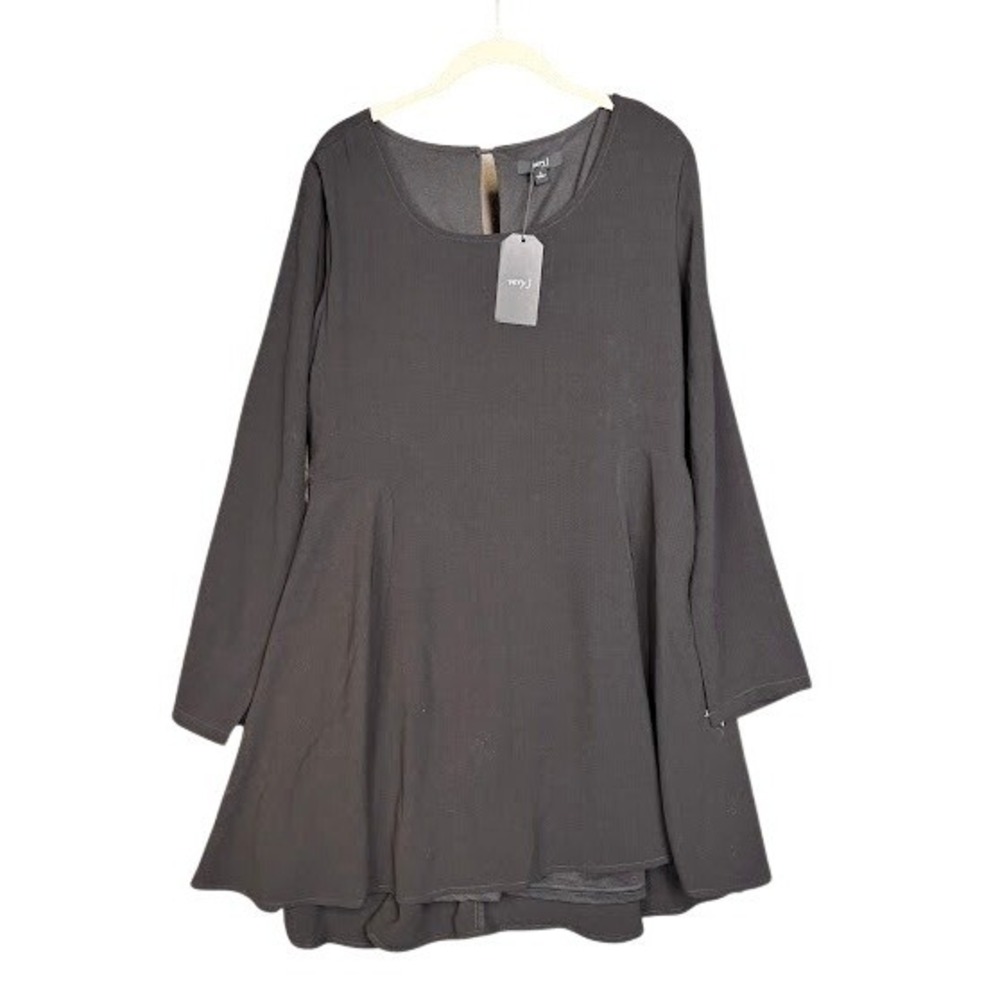 Very J Womens Black Long Sleeve Fit and Flare Keyhole Back Mini Dress Large NWT